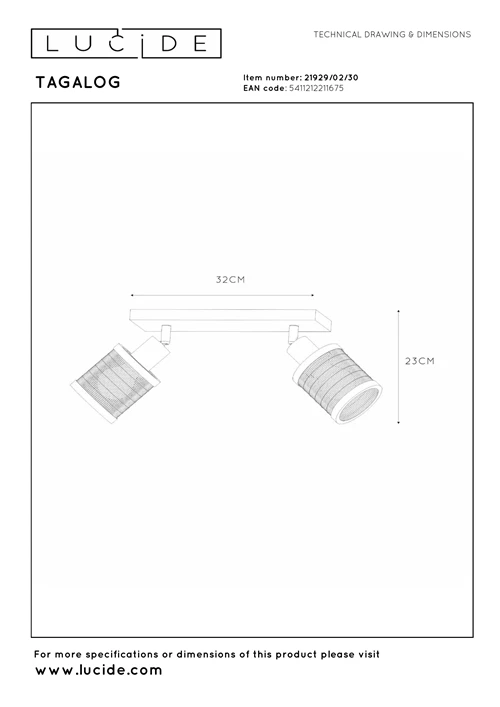Lucide TAGALOG - Plafondspot - 2xE27 - Zwart - technisch